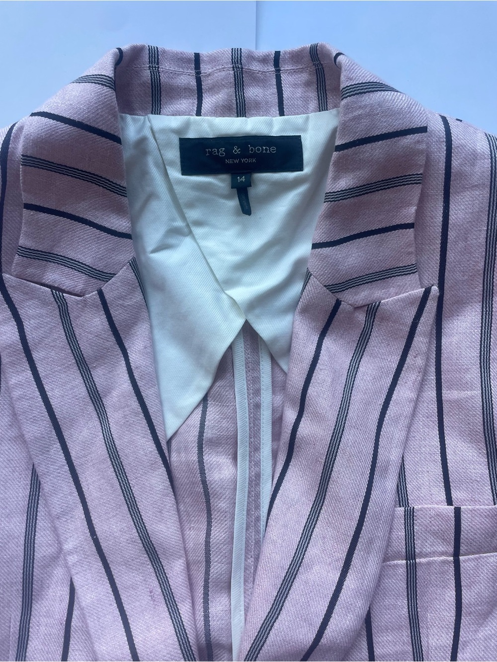 Rag & Bone Claudia Pink Black Striped Linen Blazer Size 14 - Picture 6 of 9